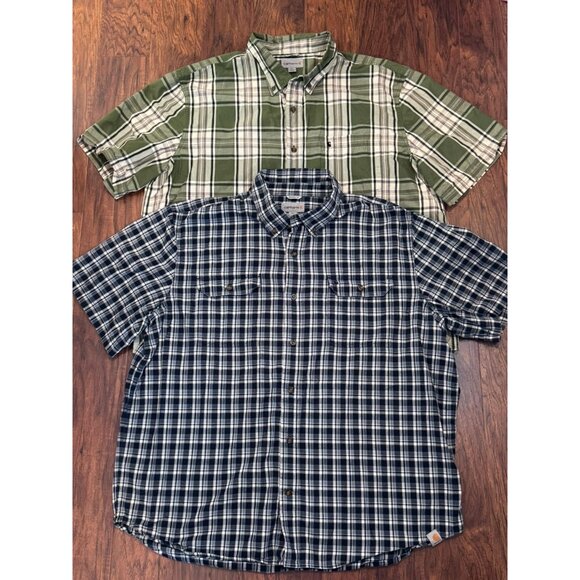 Carhartt Mens Relaxed Fit Plaid Short Sleeve Button-Up Shirts 2XL Lot of 2 - Picture 1 of 10